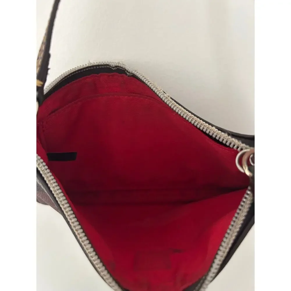 Dooney and Bourke Brown Black Striped Leather Wristlet GUC Red Shoulder Strap